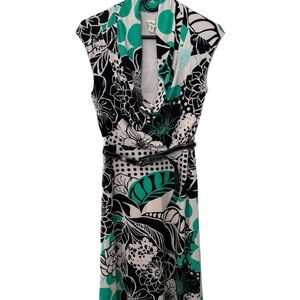 Signature by Sangria Green, Black & Cream Floral Print Dress